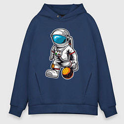 Толстовка оверсайз мужская Космонавт играет планетой, цвет: тёмно-синий