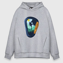 Толстовка оверсайз мужская Пейзаж с альпинистом в карабине, цвет: меланж