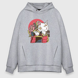 Мужское худи оверсайз Котик Самурай Samurai Cat Japanese art