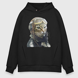 Толстовка оверсайз мужская Кот - пилот The pilot Cat, цвет: черный