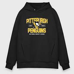 Толстовка оверсайз мужская Pittsburgh Penguins Питтсбург Пингвинз, цвет: черный
