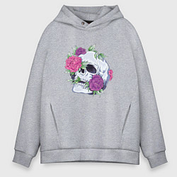 Толстовка оверсайз мужская Череп с цветами Flower Skull, цвет: меланж