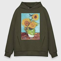 Мужское худи оверсайз Vase with Three Sunflowers Подсолнухи