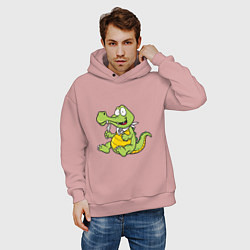 Толстовка оверсайз мужская Hungry Crocodile, цвет: пыльно-розовый — фото 2
