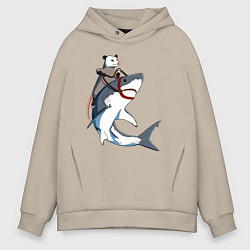 Толстовка оверсайз мужская Опоссум верхом на акуле, цвет: миндальный