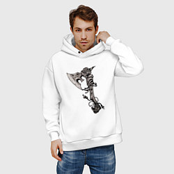 Толстовка оверсайз мужская Крутой боевой тату-топор, цвет: белый — фото 2