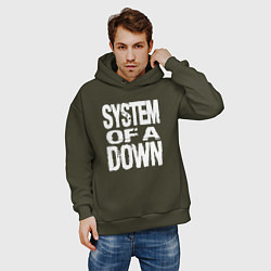 Толстовка оверсайз мужская System of a Down логотип, цвет: хаки — фото 2