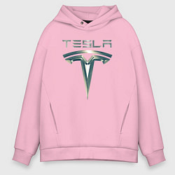 Мужское худи оверсайз Tesla Logo Тесла Логотип Карбон