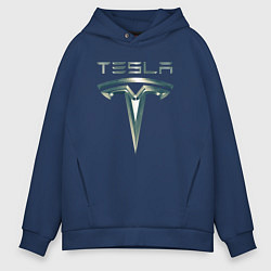 Мужское худи оверсайз Tesla Logo Тесла Логотип Карбон