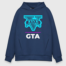 Толстовка оверсайз мужская Символ GTA в неоновых цветах, цвет: тёмно-синий