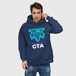 Толстовка оверсайз мужская Символ GTA в неоновых цветах, цвет: тёмно-синий — фото 2