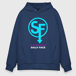 Толстовка оверсайз мужская Символ Sally Face в неоновых цветах, цвет: тёмно-синий