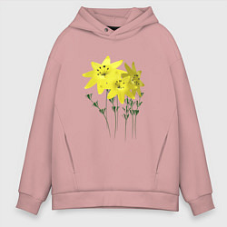 Толстовка оверсайз мужская Flowers yellow, цвет: пыльно-розовый