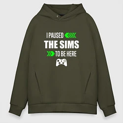 Мужское худи оверсайз I Paused The Sims To Be Here с зелеными стрелками
