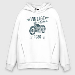 Толстовка оверсайз мужская Винтажная классика 1986 мотоцикл, цвет: белый