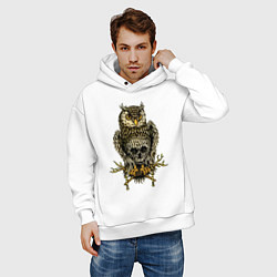 Толстовка оверсайз мужская Сова с черепом на животе, цвет: белый — фото 2
