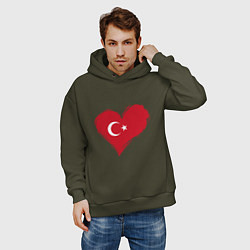 Толстовка оверсайз мужская Сердце - Турция, цвет: хаки — фото 2