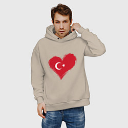 Толстовка оверсайз мужская Сердце - Турция, цвет: миндальный — фото 2