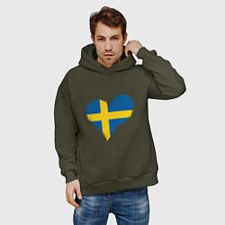 Толстовка оверсайз мужская Сердце - Швеция, цвет: хаки — фото 2