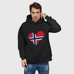 Толстовка оверсайз мужская Сердце - Норвегия, цвет: черный — фото 2