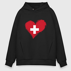 Толстовка оверсайз мужская Сердце - Швейцария, цвет: черный