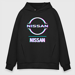 Мужское худи оверсайз Значок Nissan в стиле glitch