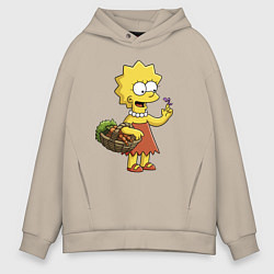 Толстовка оверсайз мужская Lisa Simpson с гусеницей на даче, цвет: миндальный