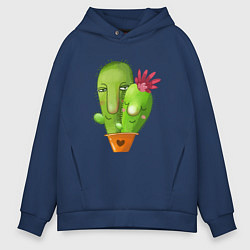 Толстовка оверсайз мужская Любовь и кактусы, цвет: тёмно-синий