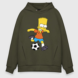 Толстовка оверсайз мужская Барт Симпсон бьёт по футбольному мячу, цвет: хаки