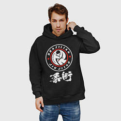Толстовка оверсайз мужская Brazilian splashes Jiu jitsu fighter logo, цвет: черный — фото 2