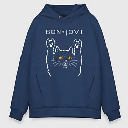 Толстовка оверсайз мужская Bon Jovi rock cat, цвет: тёмно-синий