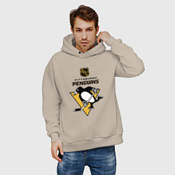 Толстовка оверсайз мужская Питтсбург Пингвинз НХЛ логотип, цвет: миндальный — фото 2
