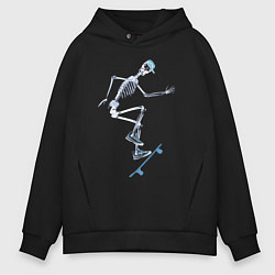 Толстовка оверсайз мужская Скелет на скейтборде - рентген, цвет: черный