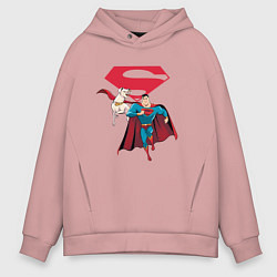 Толстовка оверсайз мужская Крипто и Супермен с лого DC Лига Суперпитомцы, цвет: пыльно-розовый