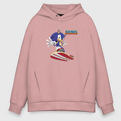 Толстовка оверсайз мужская Sonic - hedgehog - skateboarding, цвет: пыльно-розовый