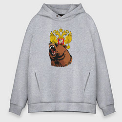 Мужское худи оверсайз Патриотичный медведь на фоне герба