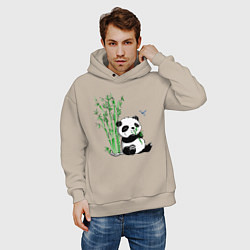 Толстовка оверсайз мужская Панда бамбук и стрекоза, цвет: миндальный — фото 2