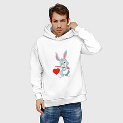 Толстовка оверсайз мужская Влюблённый кролик, цвет: белый — фото 2
