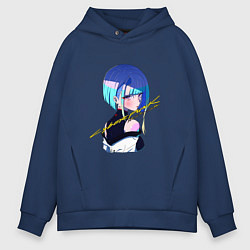 Толстовка оверсайз мужская Люси в профиль - Киберпанк, цвет: тёмно-синий