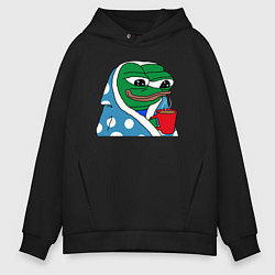 Толстовка оверсайз мужская Frog Pepe мем, цвет: черный