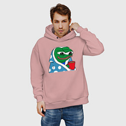 Толстовка оверсайз мужская Frog Pepe мем, цвет: пыльно-розовый — фото 2