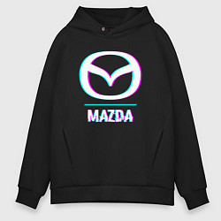 Мужское худи оверсайз Значок Mazda в стиле glitch