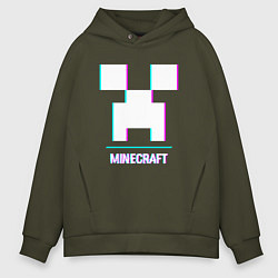 Толстовка оверсайз мужская Minecraft в стиле glitch и баги графики, цвет: хаки