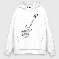 Толстовка оверсайз мужская Гитара из нот, цвет: белый