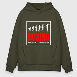 Толстовка оверсайз мужская Boxing evolution its revolution, цвет: хаки