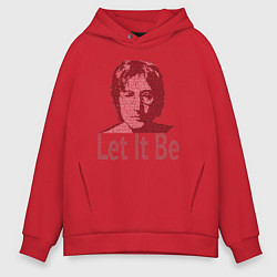 Толстовка оверсайз мужская Портрет Джона Леннона и текст песни Let It Be, цвет: красный