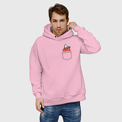 Толстовка оверсайз мужская Пачита в кармашке - Человек бензопила, цвет: светло-розовый — фото 2