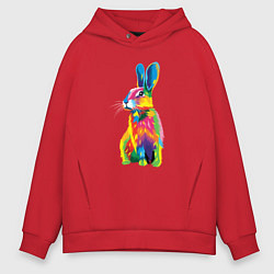 Толстовка оверсайз мужская Кролик в стиле поп-арт, цвет: красный