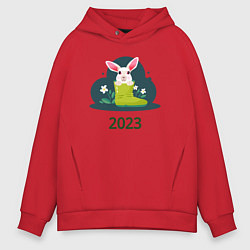 Толстовка оверсайз мужская Заяц в сапоге 2023, цвет: красный