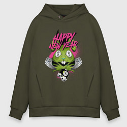 Толстовка оверсайз мужская Green rabbit Happy new year, цвет: хаки